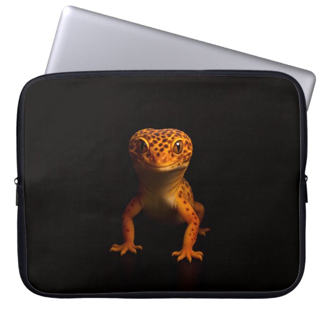 Svart 4 Luxe fodral för bärbar dator, Gecko Leopar (Framsidan)