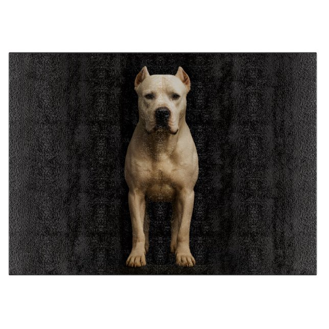Svart 4 Luxe Glas bräda Fet Dogo Argentino (Framsidan)