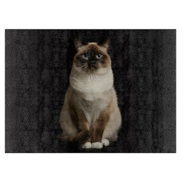 Svart 4 Luxe Glas skärbräda Burmesisk Katt (Framsidan)