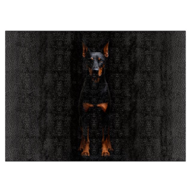 Svart 4 Luxe Glas skärbräda Guardian Doberman (Framsidan)