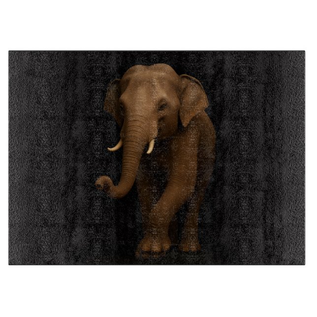 Svart 4 Luxe Glas skärbräda Indisk Elefant (Framsidan)