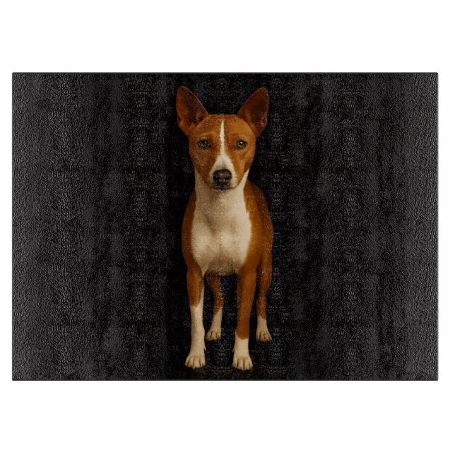 Svart 4 Luxe Glas skärbräda Klassig Basenji (Framsidan)