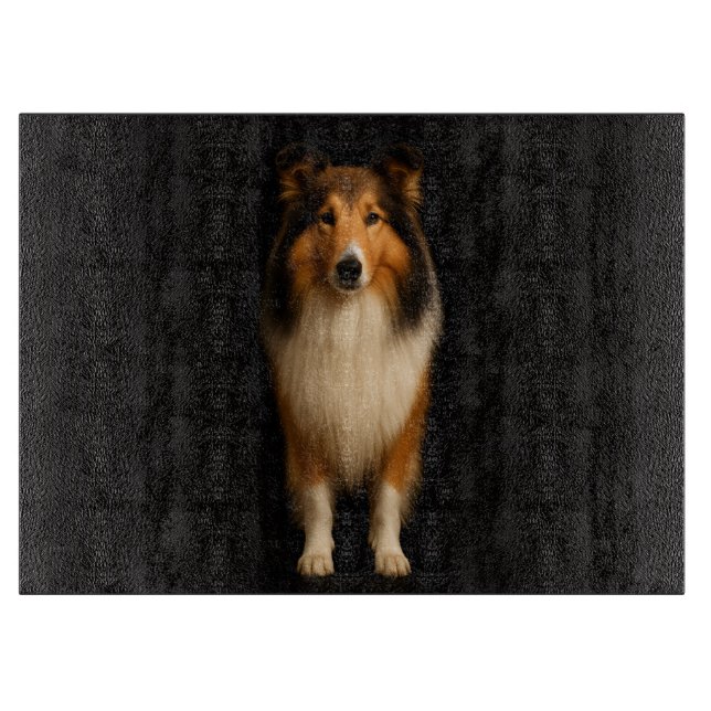 Svart 4 Luxe Glas skärbräda Loyal Collie Hund (Framsidan)