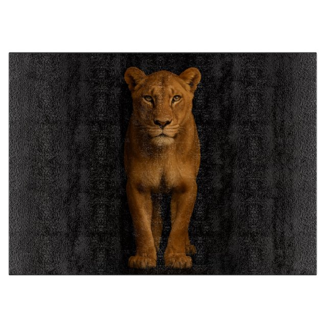Svart 4 Luxe Glas skärbräda Noble Lioness (Framsidan)