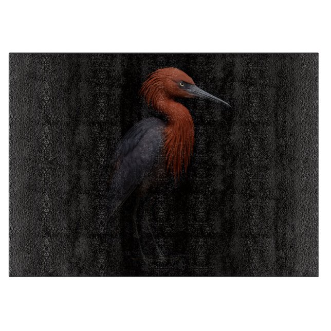 Svart 4 Luxe Glas skärbräda Reddish Egret (Framsidan)