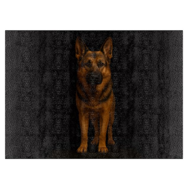 Svart 4 Luxe Glas skärbräda Tysk Schäferhund (Framsidan)