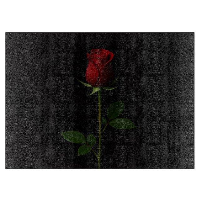 Svart 4 Luxe Glas skärbräda Velvet Red Rose (Framsidan)