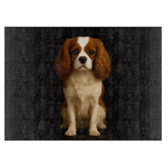 Svart 4 Luxe Glasbräda Cavalier Spaniel (Framsidan)