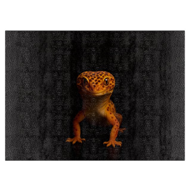 Svart 4 Luxe Glasbräda Gecko Leopard Ödla (Framsidan)