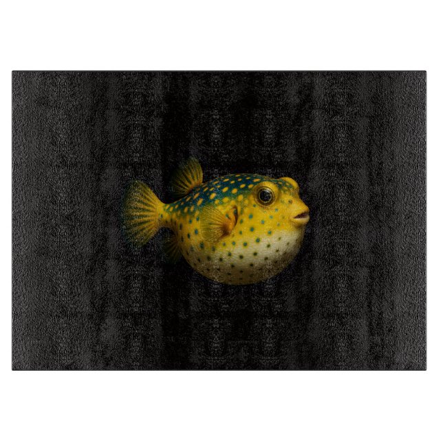 Svart 4 Luxe Glasbräda Gul Pufferfisk (Framsidan)