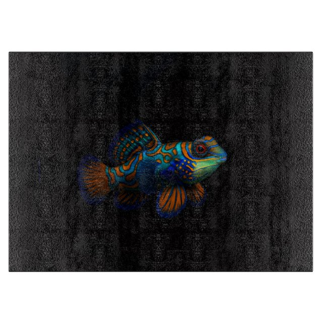 Svart 4 Luxe Glasbräda Mandarin Dragonet Fisk (Framsidan)