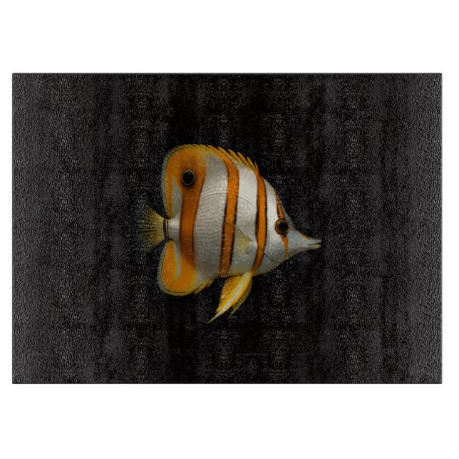 Svart 4 Luxe Glasbräda Reef Fjärilsfisk (Framsidan)