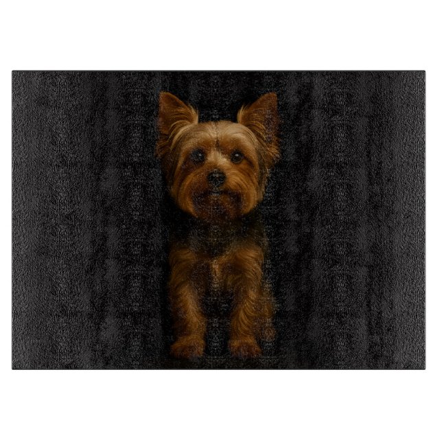 Svart 4 Luxe Glasbräda Yorkshire Terrier (Framsidan)