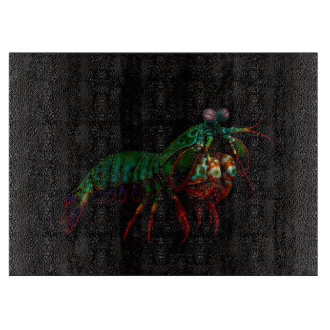 Svart 4 Luxe glasskärnbräda Mantis Shrimp (Framsidan)