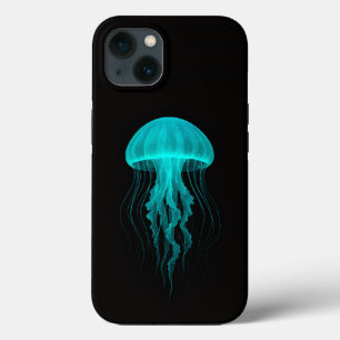 Svart 4 Luxe iPhone 13-fodral, Aqua Glow Jellyfish