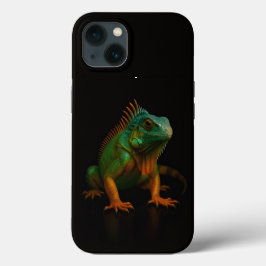 Svart 4 Luxe iPhone 13-fodral, Grön Iguana
