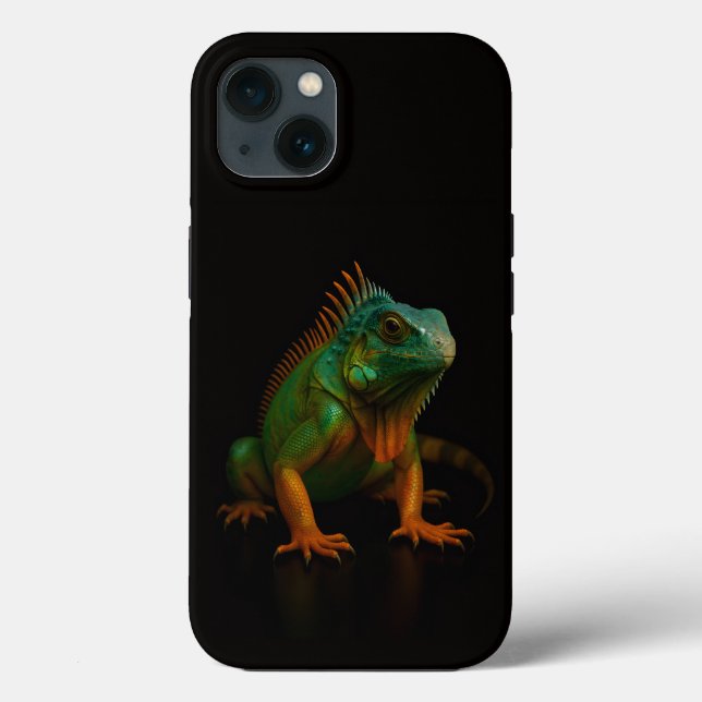 Svart 4 Luxe iPhone 13-fodral, Grön Iguana (Baksida)