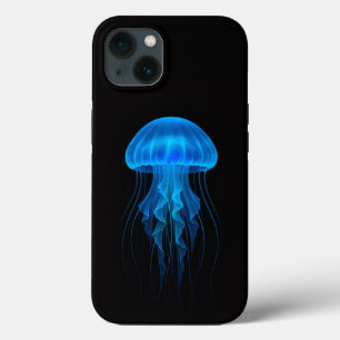 Svart 4 Luxe iPhone 13-fodral, Neonblå manet