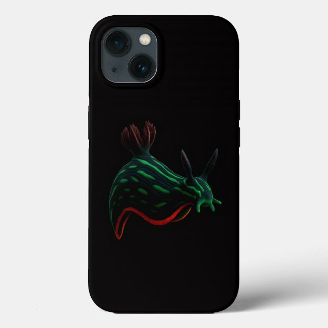 Svart 4 Luxe iPhone 13-fodral, neongrön havssnigel (Baksida)
