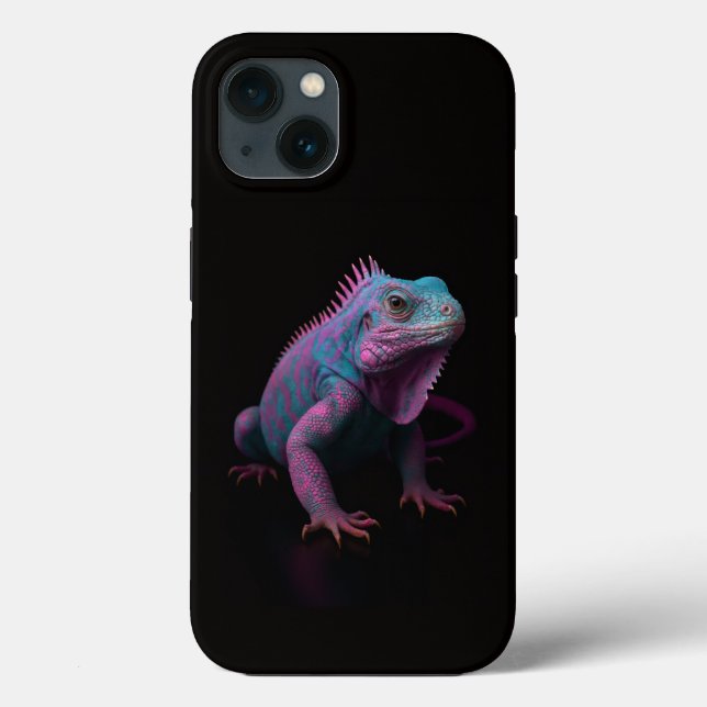 Svart 4 Luxe iPhone 13-fodral, Rosa Tropisk Iguana (Baksida)