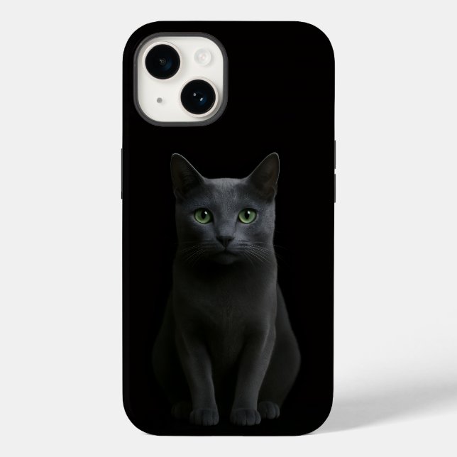 Svart 4 Luxe iPhone 14 Case-Mate, Rysk blå katt (Baksida)