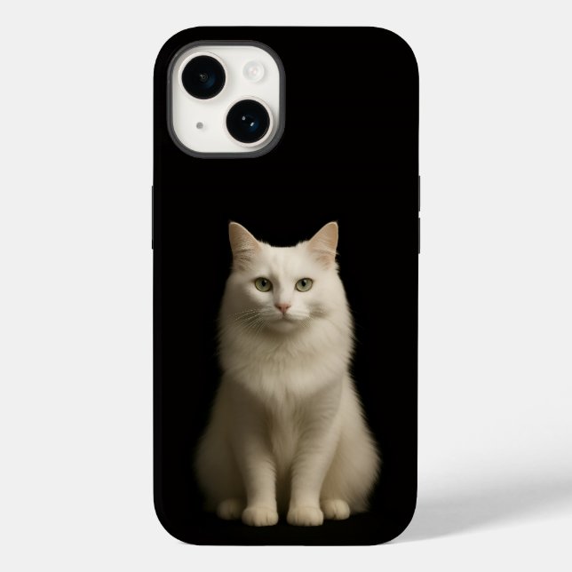 Svart 4 Luxe iPhone 14-fodral, turkisk angorakatt (Baksida)