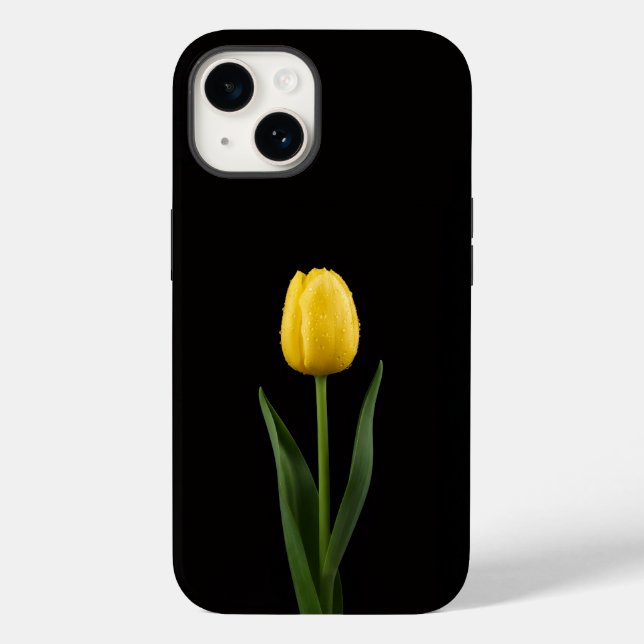 Svart 4 Luxe iPhone 14 Mate, Guldgul Tulpan (Baksida)