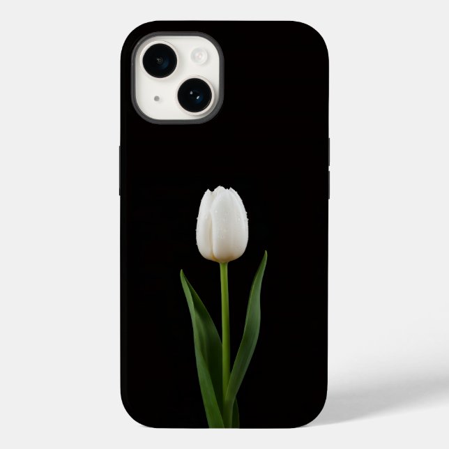Svart 4 Luxe iPhone 14 Mate, Pärlvit Tulpan (Baksida)