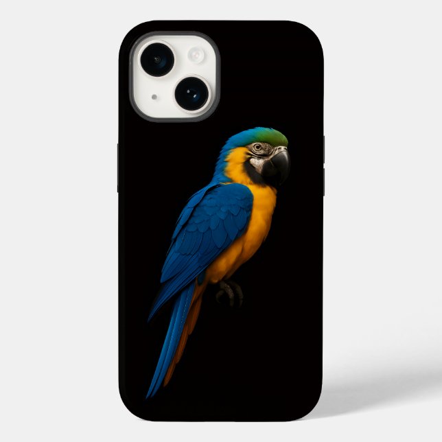 Svart 4 Luxe iPhone 14 skal, Blå-Gul Ara (Baksida)