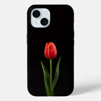 Svart 4 Luxe iPhone 15-fodral, Ruby Red Tulpan