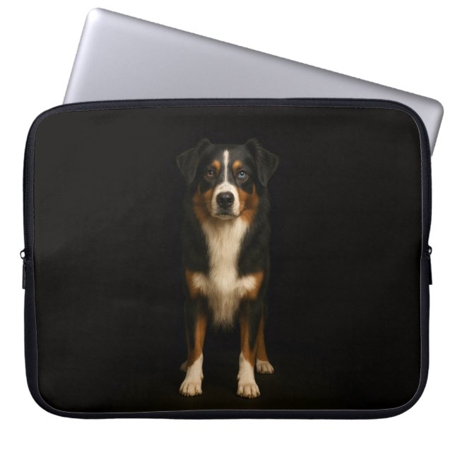 Svart 4 Luxe laptopsleeve, Aussie Shepherd-hund Laptop Fodral (Framsidan)