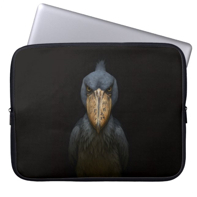 Svart 4 Luxe laptopsleeve, exotisk skobillfågel Laptop Fodral (Framsidan)