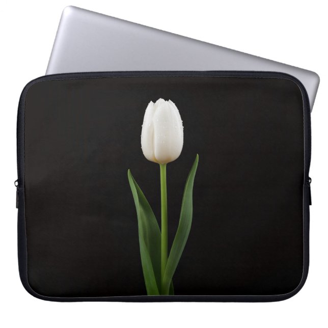 Svart 4 Luxe laptopsleeve, Pärlvit Tulpan Laptop Fodral (Framsidan)