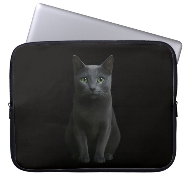 Svart 4 Luxe laptopsleeve, rysk blå katt Laptop Fodral (Framsidan)