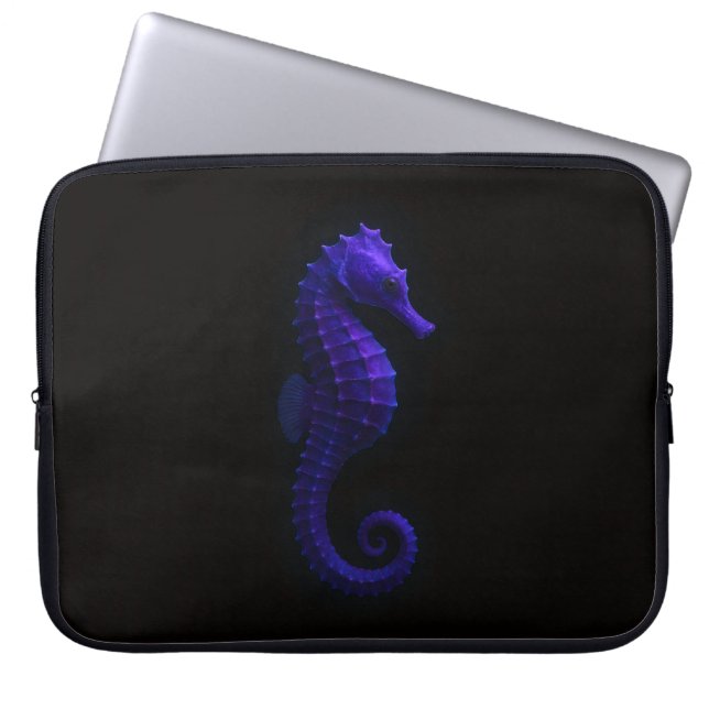 Svart 4 Luxe laptopsleeve, Violett blå sjöhästar Laptop Fodral (Framsidan)