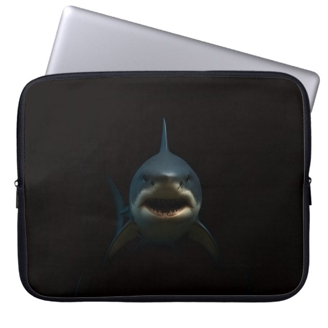 Svart 4 Luxe laptopsleeve, Vit haj Laptop Fodral (Framsidan)
