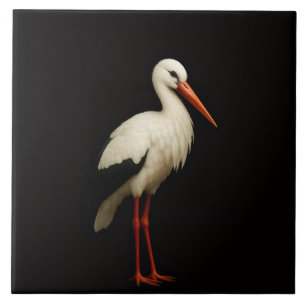 Svart 4 Luxe-platta med graciös vit stork Kakelplatta