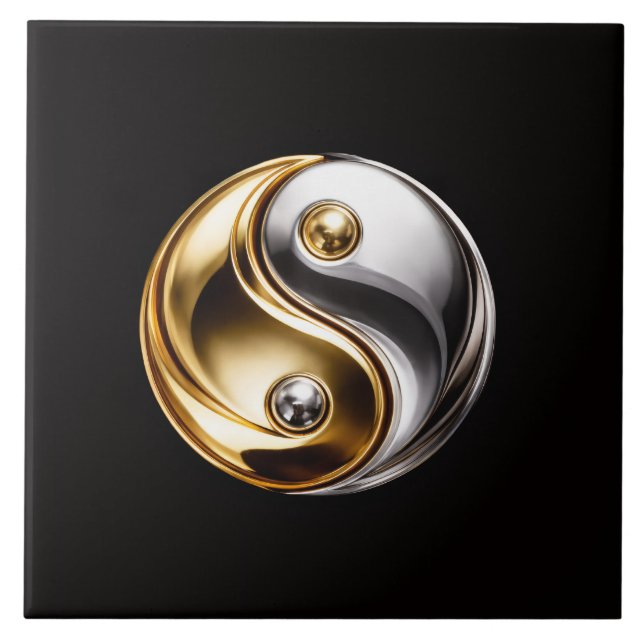 Svart 4 Luxe-platta med Harmony Yin Yang-symbol Kakelplatta (Framsidan)