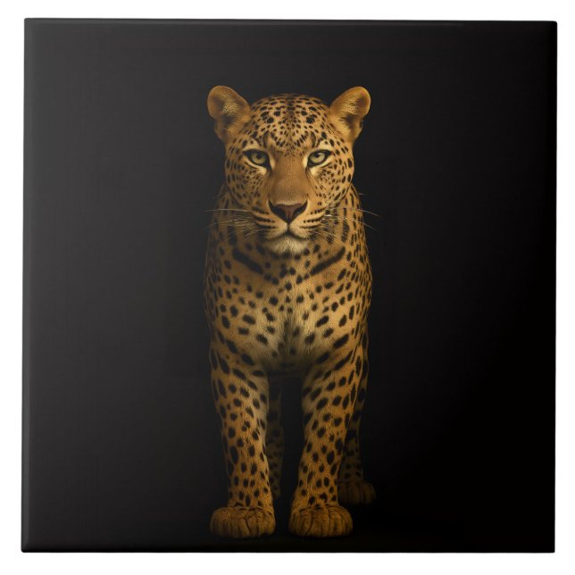 Svart 4 Luxe-platta med Majestätisk Leopard Kakelplatta (Framsidan)