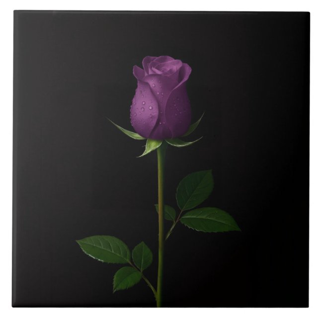 Svart 4 Luxe-platta med Royal Violet Rose Kakelplatta (Framsidan)