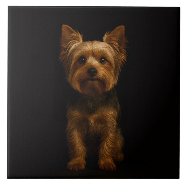 Svart 4 Luxe-platta med Yorkshire Terrier Kakelplatta (Framsidan)