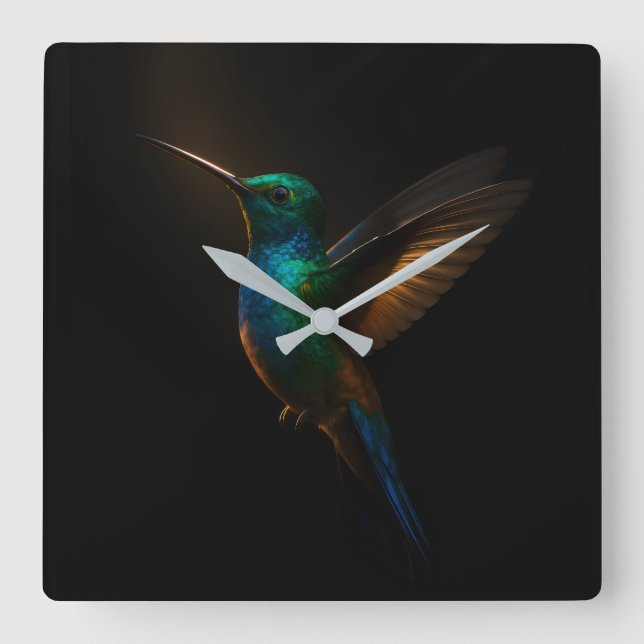 Svart 4 Luxe Väggur med Flygande Kolibri (Framsida)