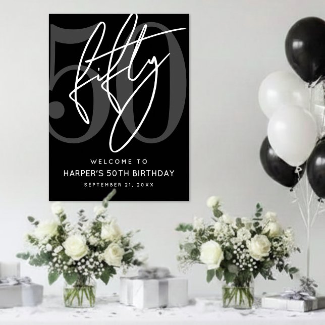 Svart 50-års födelsedagsskylt poster (Black 50th Birthday Party Sign)