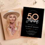 Svart 50 & Fabulous 50:e Födelsedagsfesten Inbjudningar<br><div class="desc">Upplev sofistikering med den här chicen och dagens 50-åriga fotoinbjudan, nu med en slående svart bakgrund och elegant och vit text. Det är en contemporary som är utformad för att du ska kunna ge dig själv en fingervisning genom att lägga till ditt omhuldade foto. Uttrycket "50 och Fabulous" presenteras på...</div>
