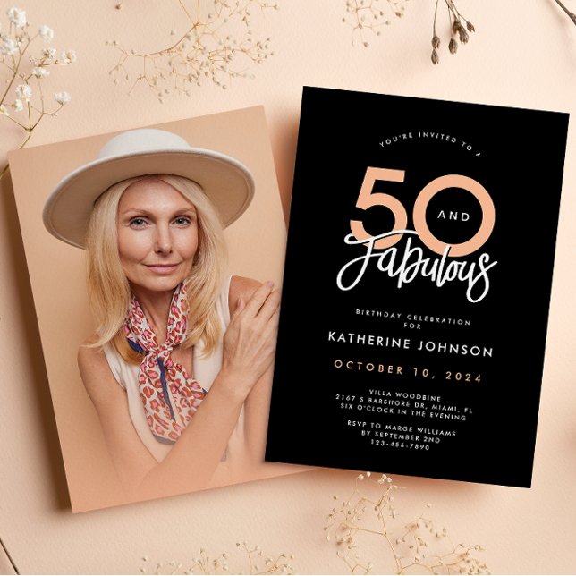 Svart 50 & Fabulous 50:e Födelsedagsfesten Inbjudningar (Skapare uppladdad)