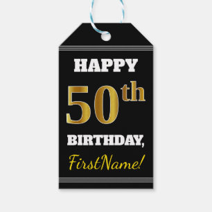 Svart 50th födelsedag för Fauxguld + Presentetikett
