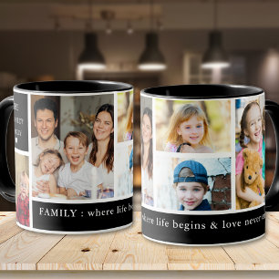 Svart 5 Foto Familj Där Livet Börjar Citat   Mugg