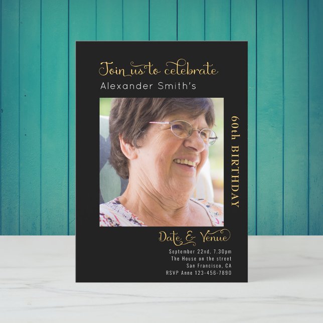 Svart 60:e födelsedag-inbjudan inbjudningar (Skapare uppladdad)