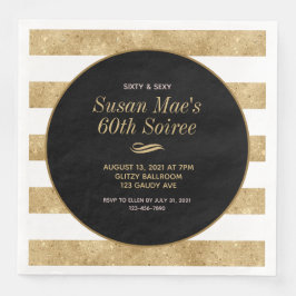Svart 60:e Födelsedagsfesten Guld och sextio Pappersservett