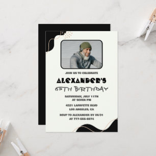 Svart 65e-födelsedagsinbjudningar Manar Simple Pho Inbjudningar